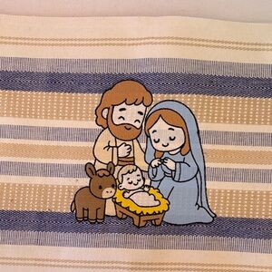 Nativity Scene Table Linen - Cream and Blue
